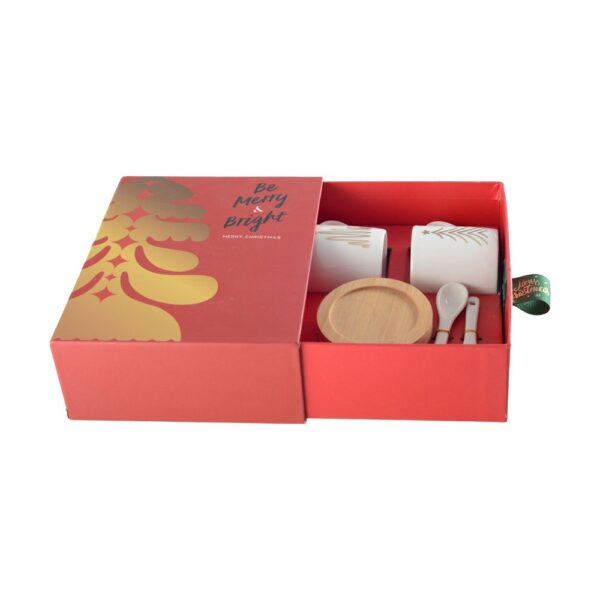 Lot de 2 tasses à café/cuillère/soucoupe bois de Noël – Image 2
