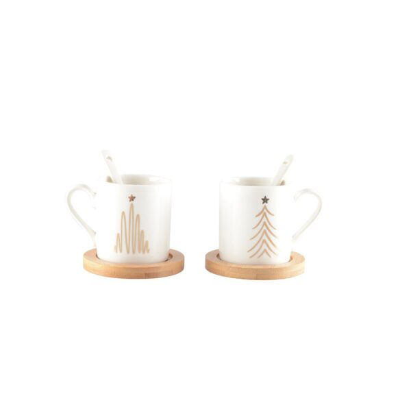 Lot de 2 tasses à café/cuillère/soucoupe bois de Noël
