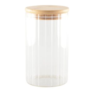 Pot de rangement en verre et couvercle en bois – H15cm